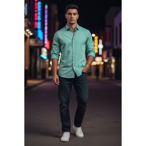 Axist Button Down Shirt Men Large Mint Green Excellent Micro Stripe Long Sleeve